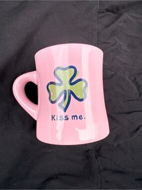 Life Is Good Pink "Kiss Me" Clover Ceramic Coffee Mug